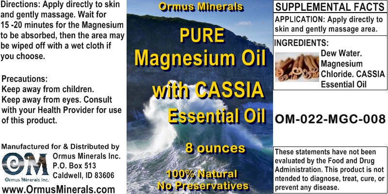 Ormus Mineral Pure Magnesium Oil with CASSIA Essential Oil