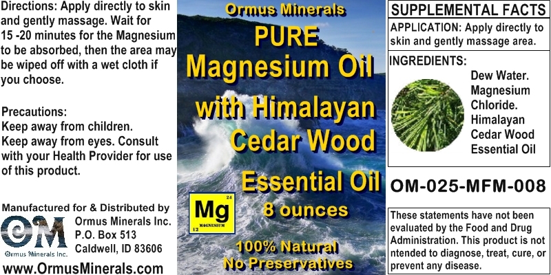 Ormus Minerals - Pure Magnesium Oil with Himalayan Cedar Wood Essential Oil 
